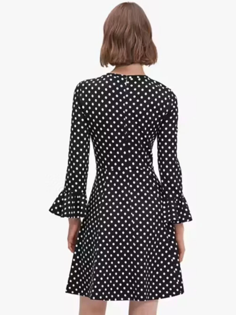 Domino Dot Flounce Sleeve Ponte Dress